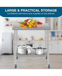 Streamdale Furniture 60" Stainless Steel Kitchen Prep Table w/ Shelf & Wheels