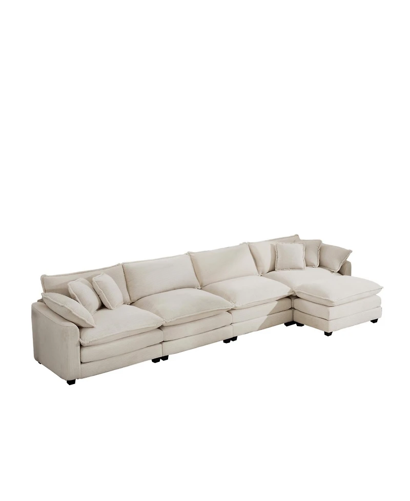 Streamdale Furniture Corduroy Sectional Sofa with Ottoman