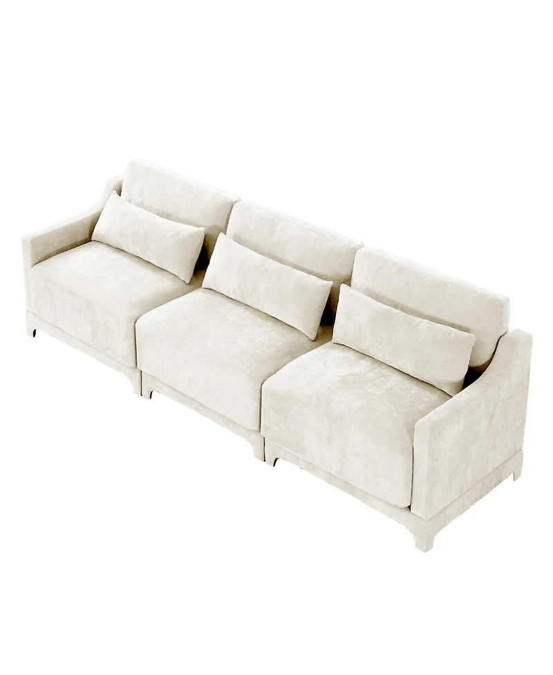 Streamdale Furniture Beige Chenille 3-Seater Sofa with Lumbar Pillow