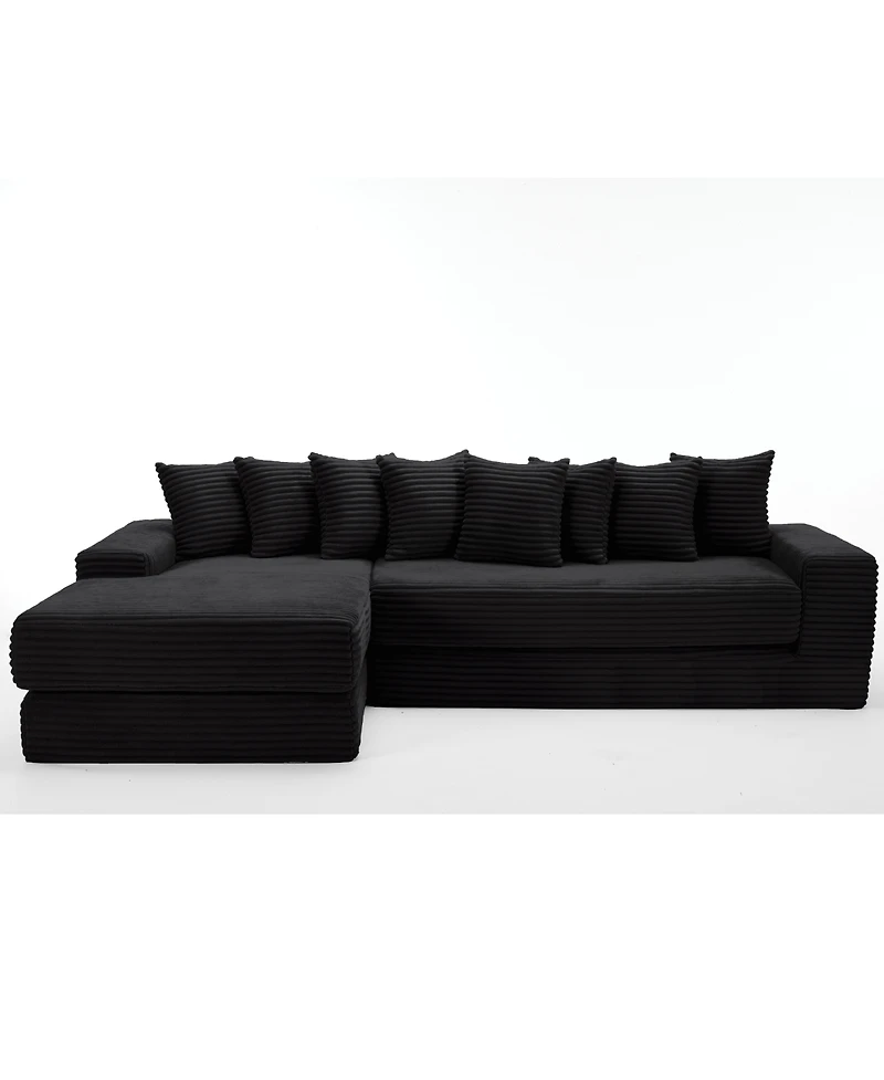 Streamdale Furniture Oversize Cloud Sectional Couch, L-Shape Sofa Bed, 8 Pillows, Corduroy, Black