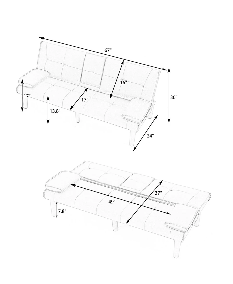 Streamdale Furniture 67" Black Pvc Multifunctional Sofa Bed with Foldable Design & Cup Holder