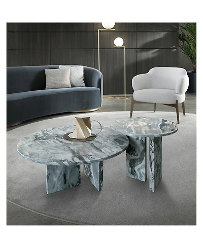 Streamdale Furniture Streamdale Blue Gray Marble Coffee Table Set