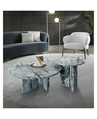 Streamdale Furniture Streamdale Blue Gray Marble Coffee Table Set