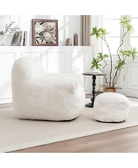 Streamdale Furniture Comfy Faux Fur Bean Bag Chair w/ Footstool