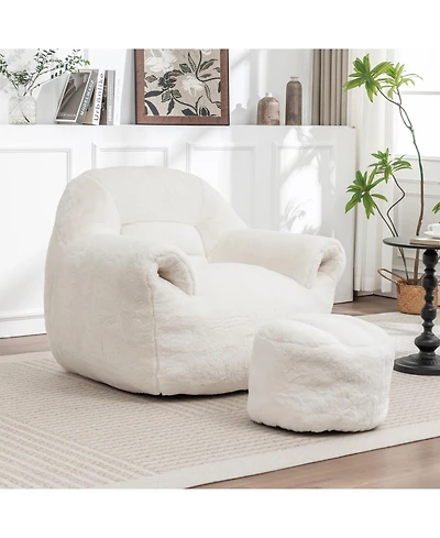 Streamdale Furniture Comfy Faux Fur Bean Bag Chair w/ Footstool