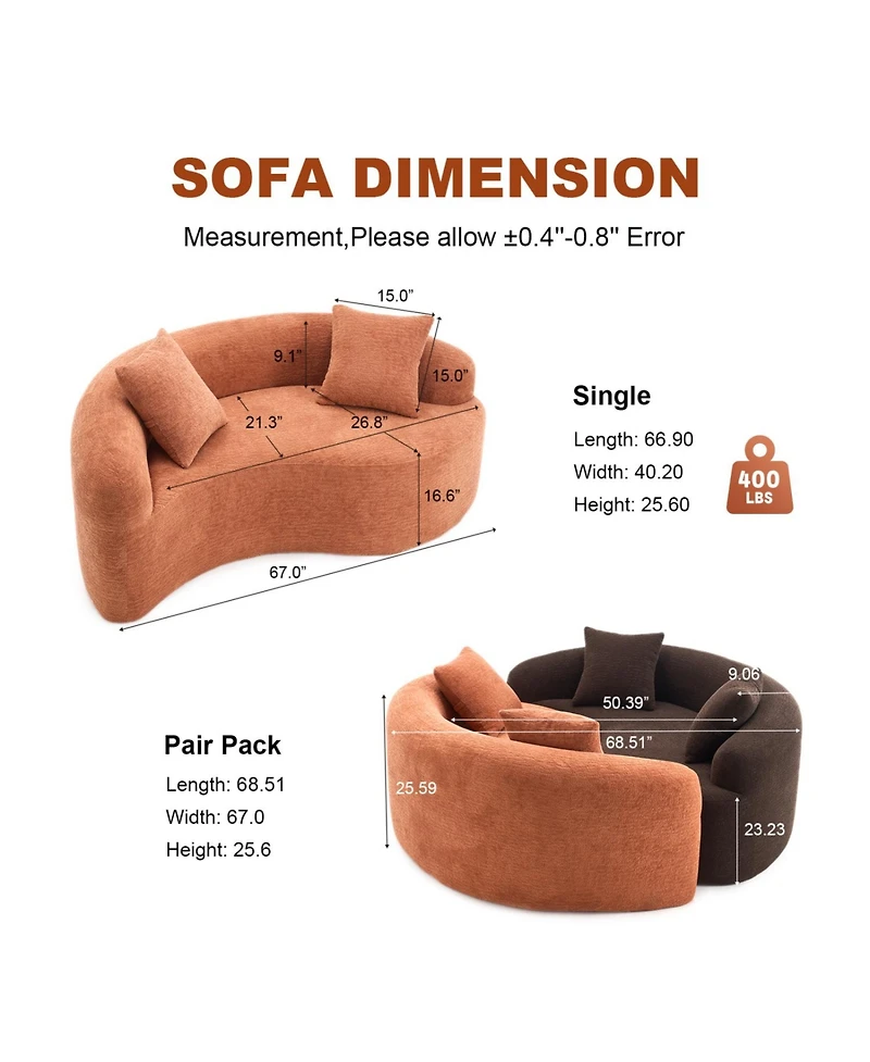 Streamdale Furniture Yin Yang Chenille Sofa Set - Compact, No Assembly, Pillows Included