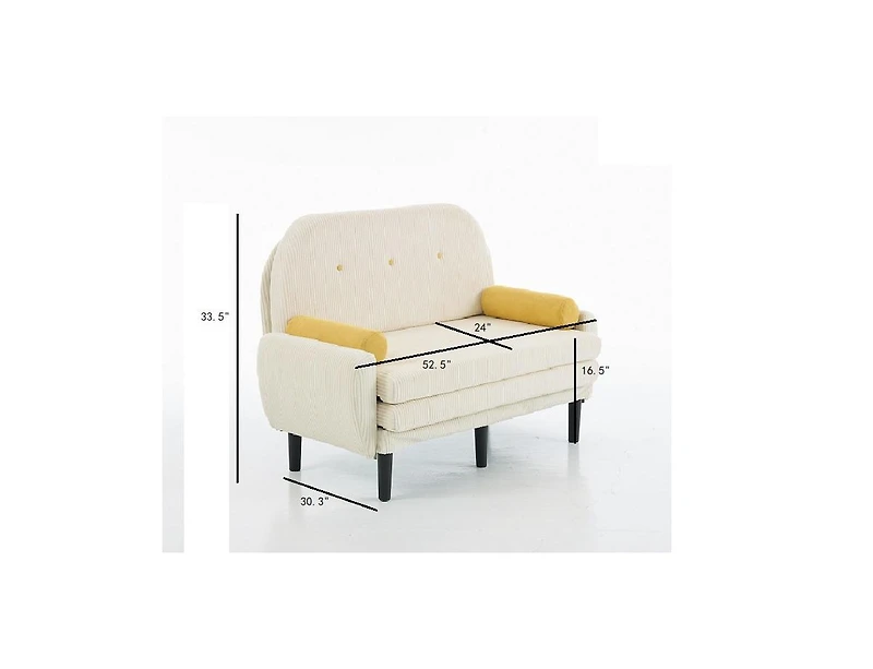 Streamdale Furniture Ivory Corduroy Loveseat Sofa Bed with Storage & Usb