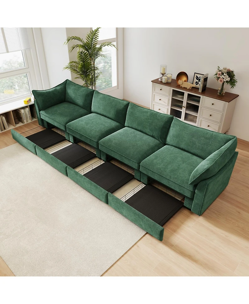 Streamdale Furniture Green Chenille Sofa Couch with Storage Drawers (4-Seater