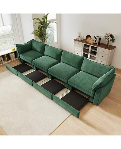 Streamdale Furniture Green Chenille Sofa Couch with Storage Drawers (4-Seater