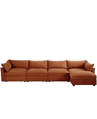 Streamdale Furniture L-Shaped 4-Seat Sectional Sofa w/ Ottoman, Crescent Arms, Chenille Orange