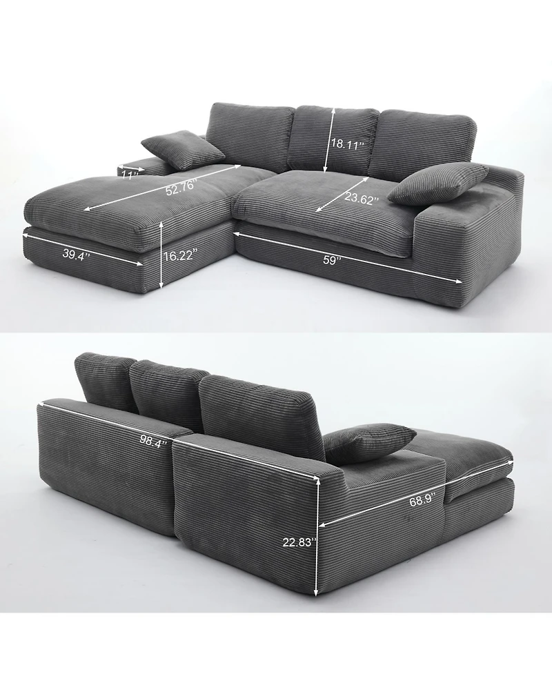 Streamdale Furniture 99" Modular Sectional Sofa Set, Modern Minimalist Couch, Sleeper, Grey