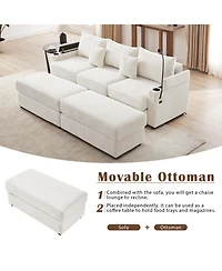 Streamdale Furniture Modern 3-Seater Sofa w/ Storage, Ottomans, Usb & Cup Holders – Beige