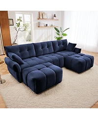 Streamdale Furniture Blue Chenille 3-Seater Sofa Set with Ottoman and Pillows