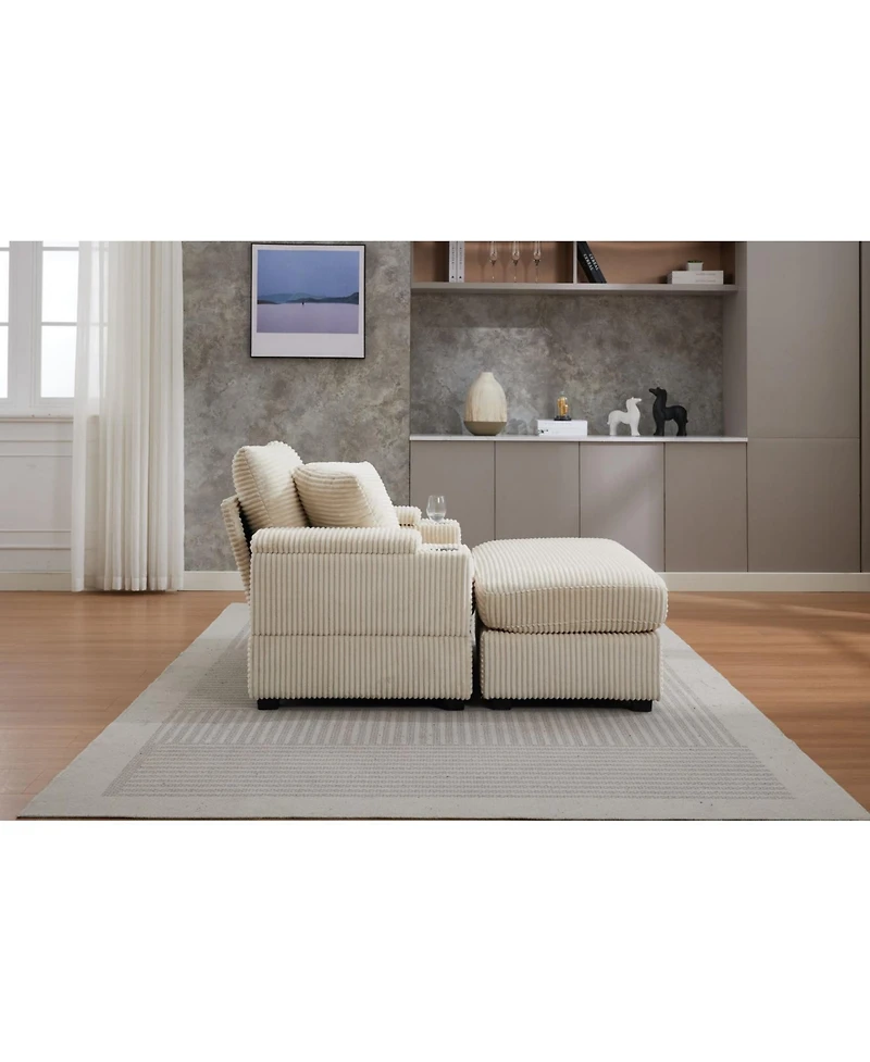 Streamdale Furniture Corduroy Chaise Lounge Sofa w/ Ottoman, Storage & Cupholders