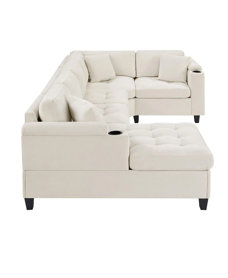Streamdale Furniture Modern U-Shaped Sectional Sofa with Usb & Storage, Beige