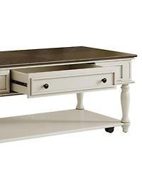 Streamdale Furniture Farmhouse Coffee Table - Drawer, Wheels, Solid Wood Legs