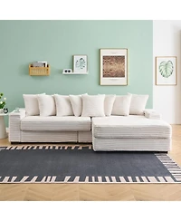 Streamdale Furniture Beige Corduroy Sofa w/ Cupholders, Lockers, Reversible Chaise