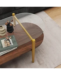Streamdale Furniture Oval Glass Coffee Table - Modern Design, Storage, 41x21x17