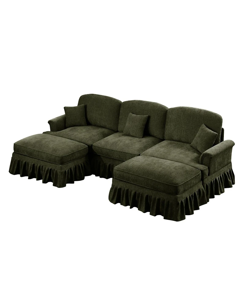 Streamdale Furniture Comfy Modular U-Shape Chenille Sectional Sofa with Ottomans - Green