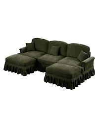 Streamdale Furniture Comfy Modular U-Shape Chenille Sectional Sofa with Ottomans - Green