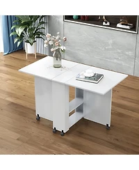 Streamdale Furniture Folding Drop Leaf Dining Table with Wheels & Storage - White