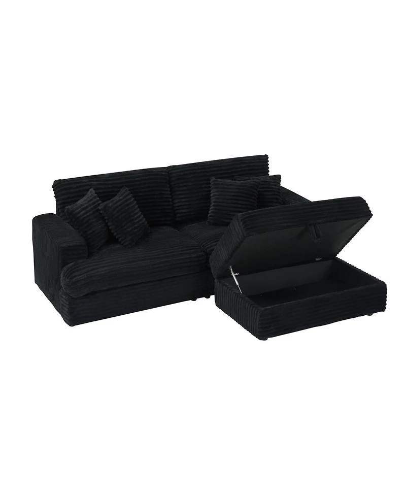 Streamdale Furniture Black Corduroy Sofa w/ Storage Leg & Pillows - Living Room/Office