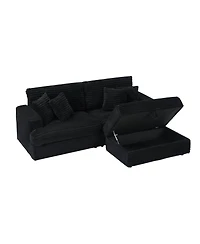 Streamdale Furniture Black Corduroy Sofa w/ Storage Leg & Pillows - Living Room/Office