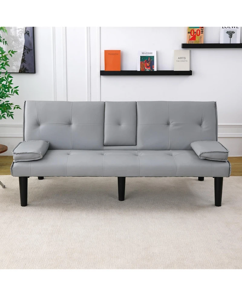 Streamdale Furniture 67" Pvc Sofa Bed with Foldable Design & Cup Holders