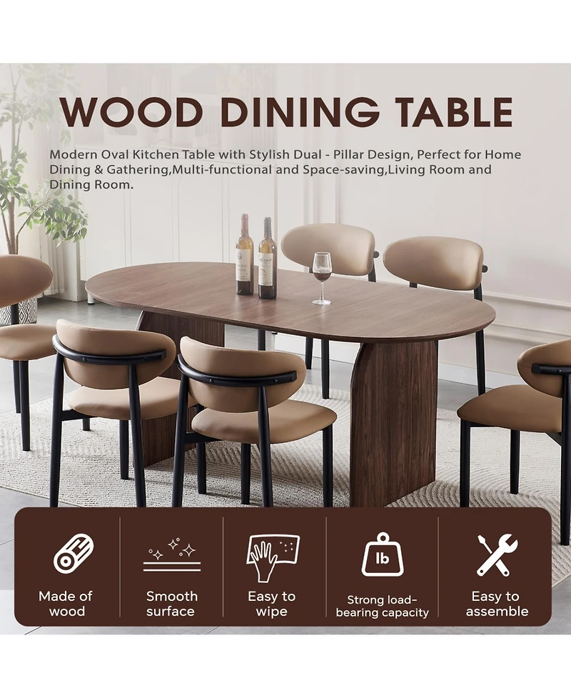 Streamdale Furniture Streamdale Modern Oval Wooden Dining Table - Double Column Design