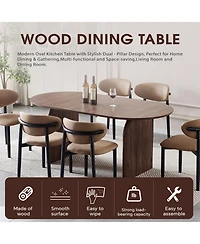 Streamdale Furniture Streamdale Modern Oval Wooden Dining Table - Double Column Design