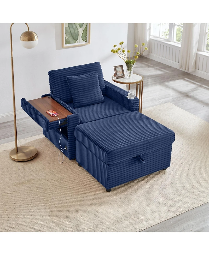 Streamdale Furniture Fluffy Corduroy Lazy Sofa w/ Ottoman, Table & Storage