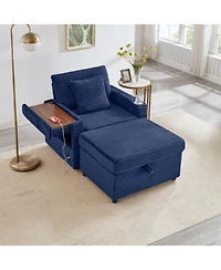 Streamdale Furniture Fluffy Corduroy Lazy Sofa w/ Ottoman, Table & Storage