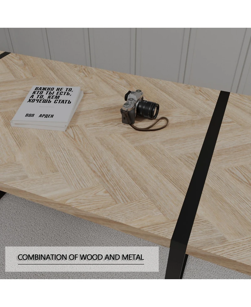 Streamdale Furniture 59" Modern Industrial Dining Table, Light Wood, Seats 4-6