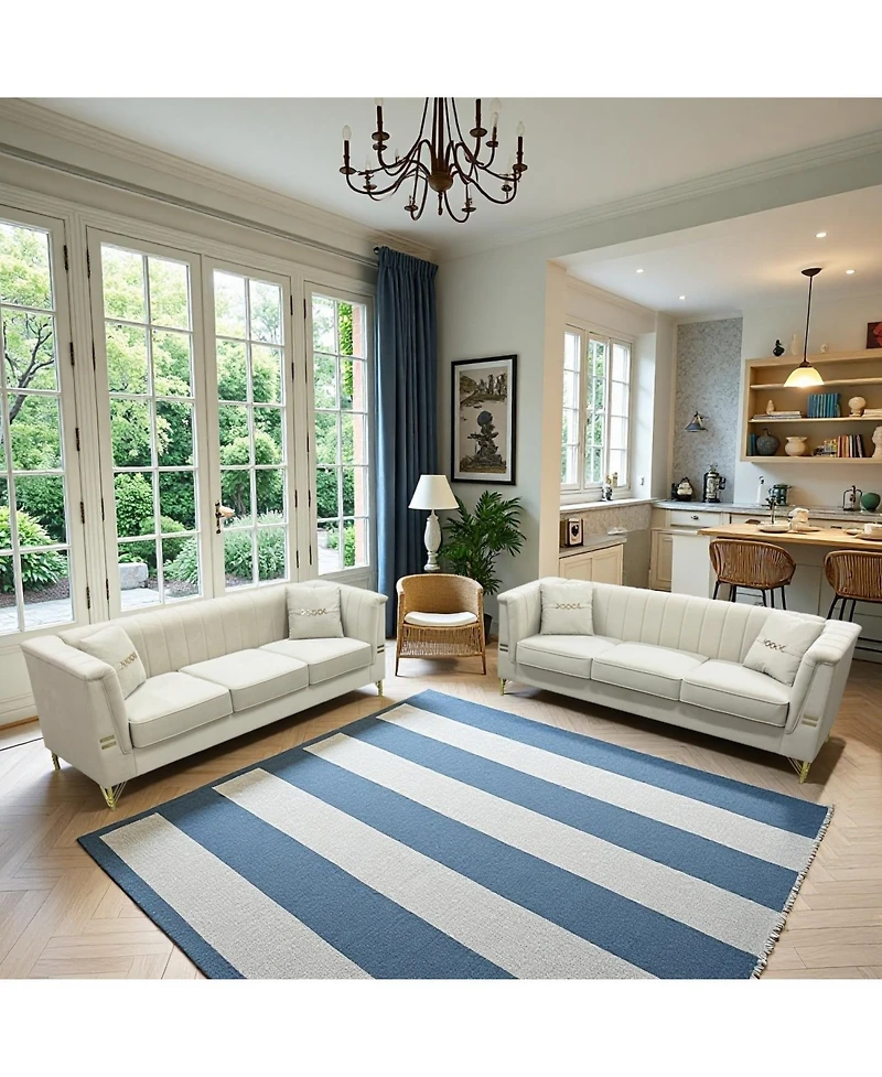 Streamdale Furniture Cream Velvet Tufted Sofa Set