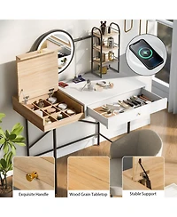 Streamdale Furniture White Vanity Desk with Mirror, Charger, and Storage