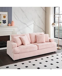 Streamdale Furniture 79" Pink Corduroy Sofa with Toss Pillows