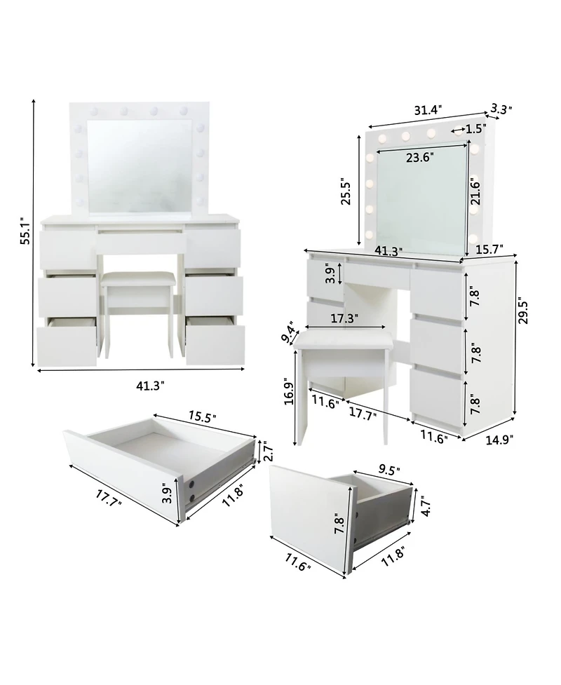 Streamdale Furniture Streamdale Large White Vanity Tables with Mirror and Light