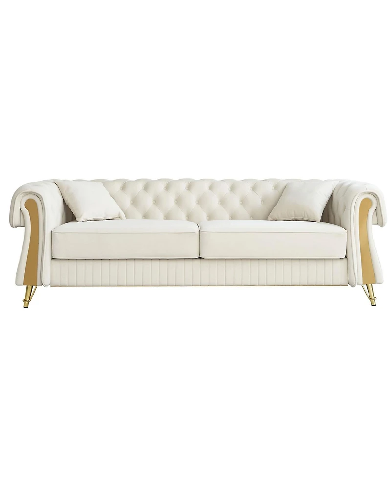 Streamdale Furniture 89" Chesterfield Tufted Velvet Sofa, Beige