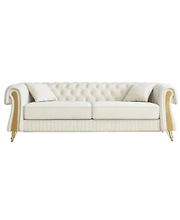 Streamdale Furniture 89" Chesterfield Tufted Velvet Sofa, Beige