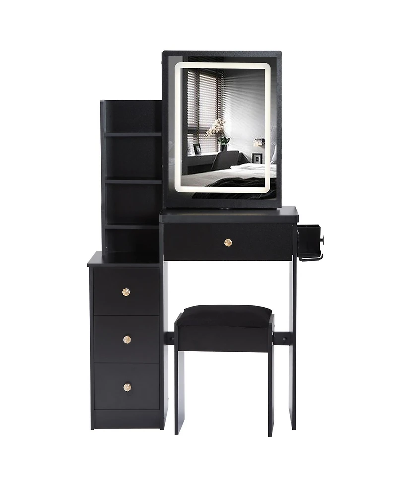 Streamdale Furniture Streamdale Vanity Table, Stool, and Led Mirror with Power Station
