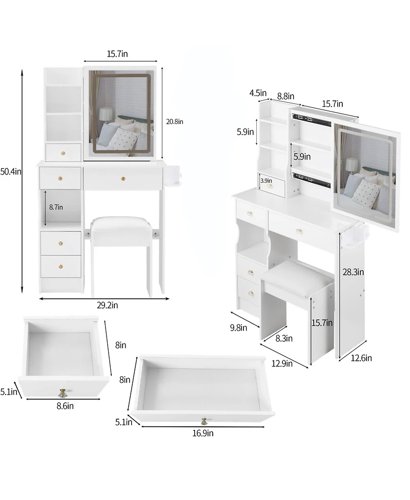 Streamdale Furniture Compact Vanity Table with Enhanced Features