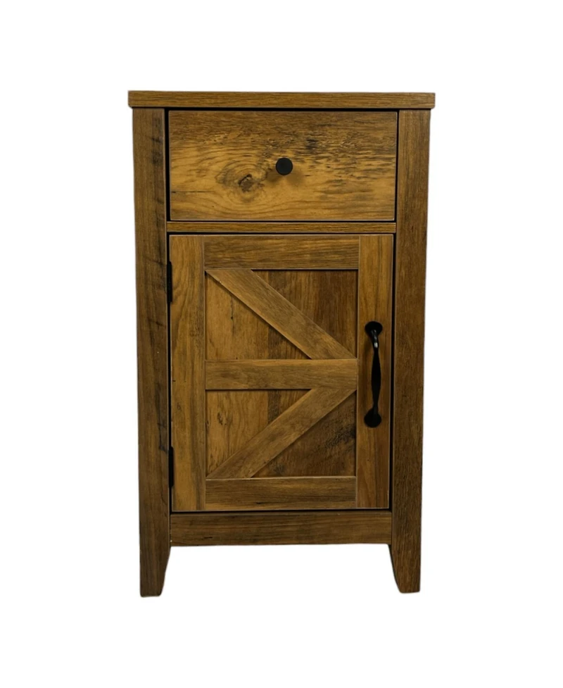 Streamdale Furniture Farmhouse End Table with Storage and Charging Station, Drawer and Barn Door