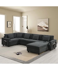 Streamdale Furniture 6-Seat U-Shaped Sectional Sofa with Ottoman, Storage, and Charging Ports