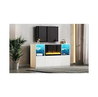 Streamdale Furniture Modern Tv Stand with Electric Fireplace & Led Light