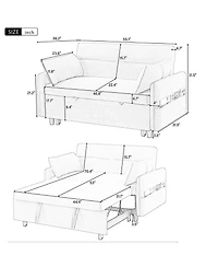 Streamdale Furniture 55" Pull Out Sofa Bed with Adjustable Back, Storage, Pillows, Usb