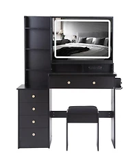 Streamdale Furniture Large Vanity Table with Charging Station and Led Mirror (41