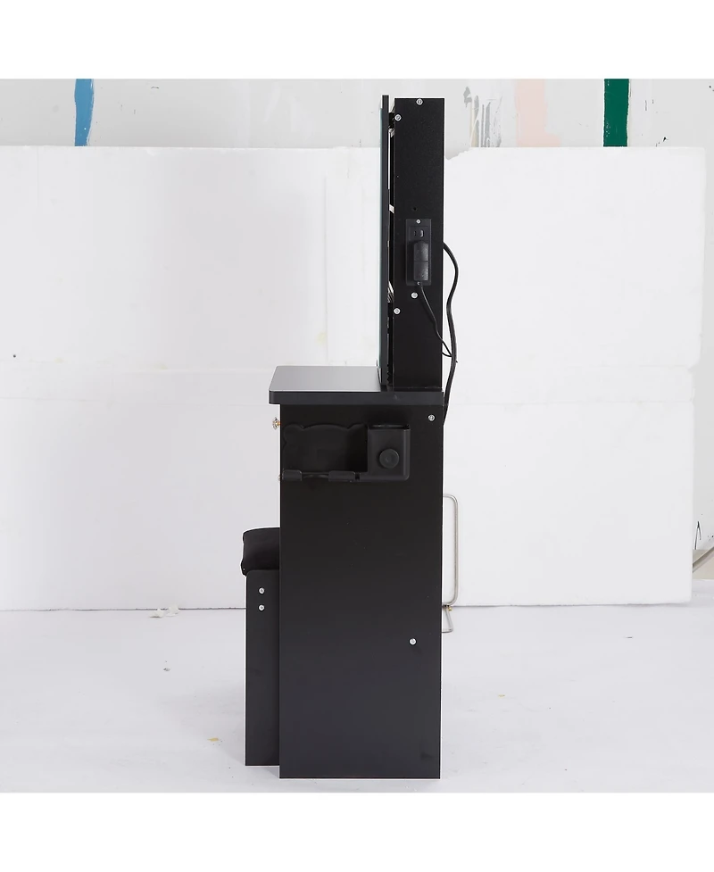 Streamdale Furniture Multifunctional Bedside Vanity Table with - Led Mirror- Power Station- Hair Dryer Bracket- Cushioned Stool- Tri-Color Lighting