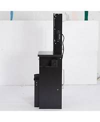 Streamdale Furniture Multifunctional Bedside Vanity Table with - Led Mirror- Power Station- Hair Dryer Bracket- Cushioned Stool- Tri-Color Lighting