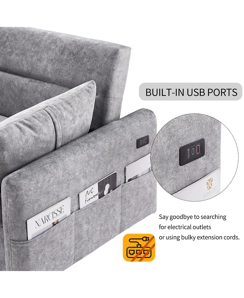 Streamdale Furniture 55" Pull Out Sofa Bed with Adjustable Back, Storage, Pillows, Usb