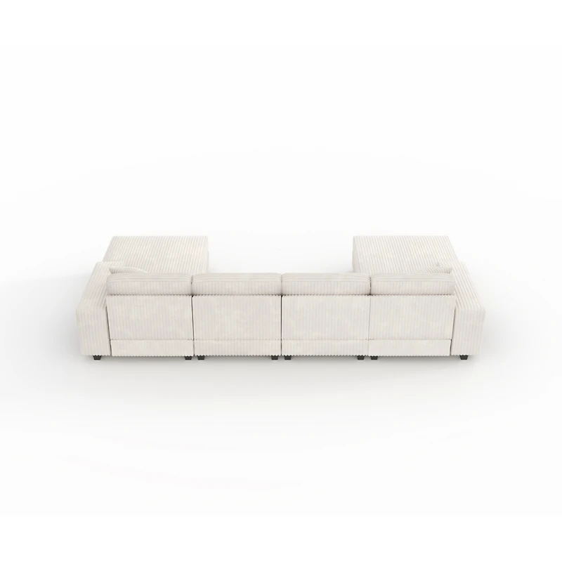 Streamdale Furniture Streamdale Modern 4-Seat Convertible Sofa-Lounge Chair, U-Shape, Beige Corduroy Fabric